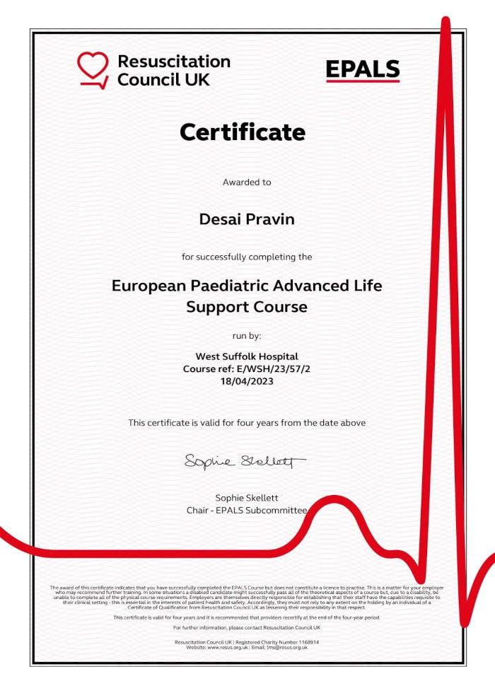 Advanced Life Support Certificate